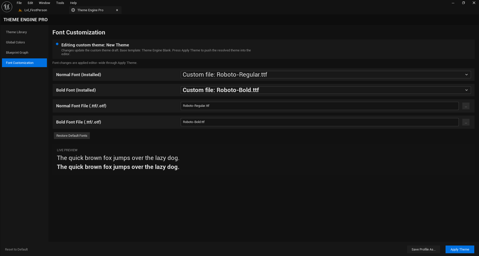Font Customization Menu